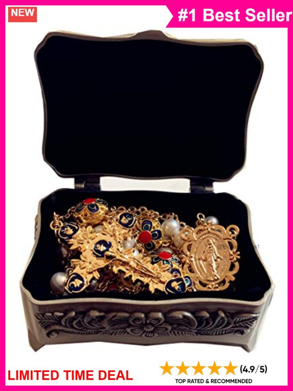 Handmade Ladder to Heaven Real Pearl & Gold Enamel Catholic Rosary Necklace